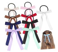 OATIPHO 10pcs Long Ribbon Hair Bands with Bow Ties Satin Ponytail Holders for Stylish Scrunchies for Hair Management White Navy Purple Green Black