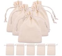 OATIPHO 10pcs Reusable Drawstring Fabric Bags for Jewelry Storage, Portable Beige Cloth Pouches with Sturdy Design, for Festival, Party Favour, and Packaging