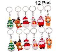 OATIPHO 12pcs Christmas Key Rings Silicone Keychains Elk Santa Tree Bear Snowman Design for Women Girls