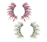 OATIPHO 2 Pairs False Lashes with Color, Lightweight Dramatic Glitter Eyelashes with Rhinestones and Sequins, Versatile 3d False Lashes Pack for Weddings and Makeup