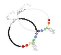 OATIPHO 2Pcs Adjustable Rainbow Crystal Bead Bracelets for Women and Couples, Multi-Color Beaded Strand Bracelets with White and Beads, Suitable for Everyday Wear and