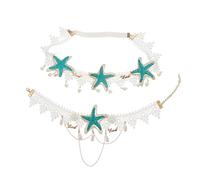 OATIPHO 2pcs Bohemian Mermaid Hair Accessories Lace Pearl Headband Letter Necklace Bridal Wedding Hair Band for Women and Stylish Party Jewelry