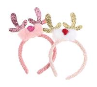 OATIPHO 2PCS Christmas Antler Hair Hoop Adorable Cartoon Deer Headbands Gold Pink Festive Hair Accessories for Adults Holiday Party Charming Xmas Headdress for Photo and Celebration