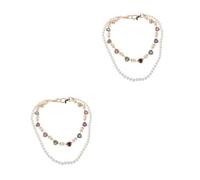 OATIPHO 2pcs Colorful Rhinestone Faux Pearl Pant Chain Waist Belt for Women Hip Hop Style Rhinestone Waist Chain Jewelry for Party Stage Performance