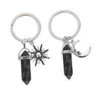OATIPHO 2pcs Couples Keyring Retro Sun and Moon Pendant Natural Keychains for Wedding Engagement Unique Key Holders