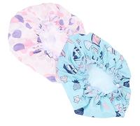 OATIPHO 2Pcs Double Shower Caps with Elastic Band Adorable Hair Protection Hats for Hair Reusable Bathing Caps Blue Ocean Purple Circles