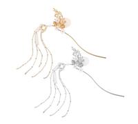 OATIPHO 2pcs Hanfu Hairpins Flower Decoration Chinese Tassel Hair Clips in Gold and Silver Colors Elegant Metal Hairpins for Ancient Costume and Festival Occasions