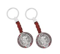OATIPHO 2pcs Red Benedicts Cross Keychain Charms Vintage Catholic Crucifix Pendant Bag Hanging Accessories for DIY Jewelry Craft and Car Key Ring