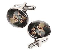 OATIPHO 2pcs Retro World Map Mens Cufflinks Creative Silver Tone Shirt Studs for Business Formal Wear Secure Fit Suit Accessories Boyfriend Husband Father