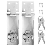 OATIPHO 2PCS Stainless Steel Door Lock Clasp with Brass Core, 4-Inch Flat Right-Angle Hasp Lock with Key for Small Doors, Cabinets, Drawers, and Wooden Boxes, Home Security Replacement