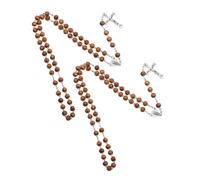 OATIPHO 2pcs Wooden Bead Necklace Cross Pendant Catholic Rosary Beads for Men Women Religious Jewelry