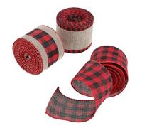 OATIPHO 3 Rolls Christmas Burlap Ribbon Yards Rustic Buffalo Plaid Craft Ribbon for Bows Making Gift Wrapping Garland and Wreath Decorations Sturdy and Easy to Use for Xmas Tree