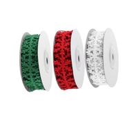 OATIPHO 3 Rolls Christmas Snowflake Ribbon Set, 5m Polyester Decorative Wrapping Ribbons in Red, Green, and White for Xmas Packaging and DIY Crafts