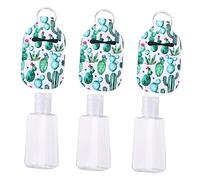 OATIPHO 30ml Refillable Hand Bottle Set Cactus Print Cover, Portable Empty Soap and Lotion Bottles Keychain, 6pcs for Travel and Daily Use