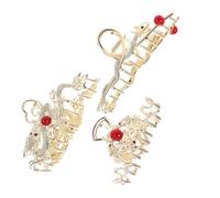OATIPHO 3pcs Asian Style Dragon Hair Clip Metal Rhinestone Non-slip Jaw Clips for Women Spring Festival Traditional Hair Accessories Claws