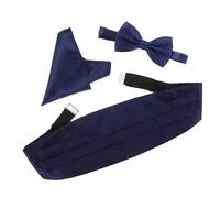 OATIPHO 3Pcs Men'S Blue Satin Bow Tie Cummerbund and Handkerchief Set with Adjustable Size and Silver Clip for Summer Picnic or Formal Evening Wear