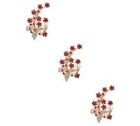 OATIPHO 3pcs Plum Blossom Brooch Pin for Women Chic Breast Pin Red Rhinestone Elegant Floral Decoration for Coats and Scarves Fashion Accessories