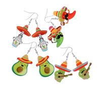 OATIPHO 4 Pairs Mexican Fiesta Earrings of Acrylic Drop Dangle Jewelry Featuring Cactus Avocado Chili Pepper and Sombrero Designs Holiday Accessory for Parties and Festivals