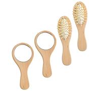 OATIPHO 4-Piece Travel Mirror Comb Set Portable Wooden Hair Brush Handheld Vanity Mirror for Women and Men and Massaging Comb for-the-Go Styling