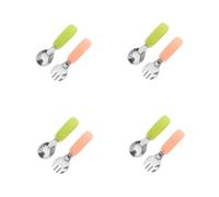 OATIPHO 4 Sets Stainless Steel Forks and Spoons with Silicone Non Slip Short Handles Safe Eating Feeding Utensils for Boys and Months Plus Weaning Spoons