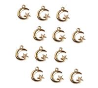 OATIPHO 40pcs Alloy Diy Charms Key Pendants with Rhinestone Moon and Star Design for Jewelry Making Craft Accessories, Gold Color, Suitable for Bracelet and Necklace Decorations