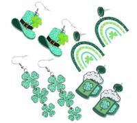 OATIPHO 4pairs Shamrock Earrings for Patrick's Day Dangle Beer Cup and Rainbow Design Green Jewelry for Women and Girls Eye-catching Festive Accessories