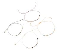 OATIPHO 4pcs Crystal Beaded Bracelets Handmade Adjustable Wrist Chain with Natural Rice Beads Durable Waxed Rope Stylish Boho Jewelry for Men and Women for Everyday Wear