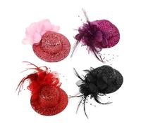 OATIPHO 4pcs Hairpin Fascinator Hat Clip Pink Vintage Billycock Hat Hairpins for Women Wedding Party Cosplay