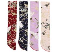 OATIPHO 4pcs Japanese Folding Fan Bag Set, Double-Layer Silk Fabric Pouch Floral Crane Pattern, Handheld Folding Fan Sleeve Covers in Navy Blue, Beige, Purple, and Dark Red for Travel and