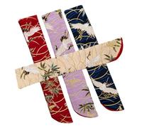 OATIPHO 4pcs Japanese Style Folding Fan Storage Bag Set Silk Cloth Chinese Folding Fan Pouch Crane Pattern Navy Blue Beige Purple Dark Red Protective Organizer