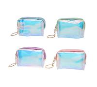 OATIPHO 4pcs Mini Iridescent Coin Purse Keychain for Transparent Holographic Wallets with Heart Design Lightweight Compact Change Pouches for Students Stylish Makeup Storage Purple Green