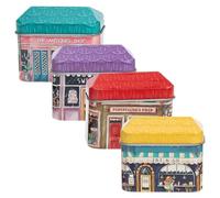 OATIPHO 4Pcs Mini Tinplate Candy Boxes with Lid, Cartoon House-Shaped Storage Containers for Kitchen and Bedroom, Sweets Biscuit Holders, Random Pattern