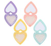 OATIPHO 4pcs Mini Travel Hair Comb with Mirror Compact Heart Shaped Folding Brush for Scalp Massage Daily Grooming Portable Hair Tool for Students Pink Yellow