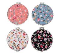 OATIPHO 4Pcs Portable Handheld Compact Makeup Mirrors with Flower Pattern Double-sided Folding Design for Women Travel Purse Pocket Use Random Color