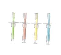 OATIPHO 4pcs Training Silicone Teether Toothbrush Standing Suction Design for Boy Girl and Soft to Grip Includes Blue Pink Green Yellow