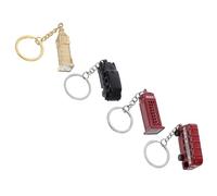 OATIPHO 4pcs Vintage London Souvenir Keychains Set Features Bus Telephone Booth Taxi Designs for Handbags Purses Backpacks