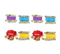 OATIPHO 8Pcs Belly Dance Wrist Bands with Coins for Women - Red, Purple, Lake Blue, Yellow Bracelets - Boho Belly Dancer Jewelry for Holiday Performances and New Year Costume Accessories