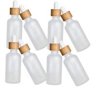 OATIPHO 8Pcs Frosted Glass Essential Oil Dropper Bottles with Bamboo Ring Portable Empty Sample Containers for Travel DIY Skincare and Perfume Storage