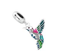 OATIPHO 925 Sterling Silver Kingfisher Bird Drip Charm Pendant for DIY Bracelet Making, Colorful Enamel Bird Bead Jewelry Supply for Crafting