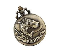 OATIPHO Angling Quartz Pocket Watch Vintage Relief Carp Pocket Watch Long Chain