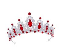 OATIPHO Baroque Jeweled Tiara Crown Hair Accessory for Brides Queens Princesses Wedding Party Birthday Headwear in Silver Red with Diamond Like Sparkle and Elegant Design