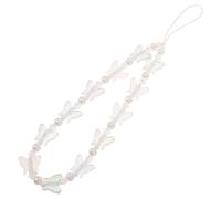 OATIPHO Beaded Mobile Phone Lanyard with Butterfly Charm White Pearl Phone Chain Strap for Travel Key Holder Wrist Strap Decoration