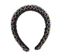 OATIPHO Bohemian Wide Headband for Women Handmade Colorful Beaded Hairband with Rhinestones Sparkly Glitter Statement Accessory Lightweight Travel Friendly Glamorous Hair Jewelry