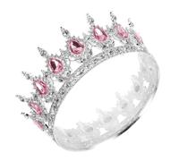 OATIPHO Bridal Rhinestone Tiara Crown Silver with Pink Crystals Baroque Wedding Headband Vintage Queen Hair Accessory for Brides Party and Cosplay