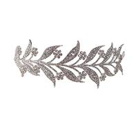 OATIPHO Bride Crown Wedding Headdress Hair Accessories Silver Alloy Rhinestone Leaves Shaped Delicate Stunning Headband for Wedding and Performance