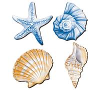 OATIPHO Conch Shell Wood Wall Decorations 4Pcs Nautical Art for Bathroom Bedroom or Poolside Versatile Coastal Charm Mediterranean Style