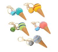 OATIPHO Creative Adorable Ice Cream Keychain Set with Bell 5pcs Unique Decoration and Key Organiser Wool Felt and Metal Material Random Color for Car or Handbag Hanging