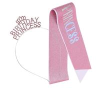 OATIPHO Crown Headband Birthday Sash Rhinestone Glitter Metal Pink 1 Set Iridescent Tiara Headbands Queen Sash Birthday Party Accessories for Women Teens Photo Prop