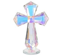 OATIPHO Crystal Standing Cross Decor, Easter Christmas Decoration, Religious Communion Statue,handmade Glass Holy Collectible Figurines 6 Inch