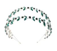 OATIPHO Double Layer Rhinestone Bridal Hair Vine Headband with Green Crystal Leaves Elegant Wedding Hair Accessories for Women and Comfortable Fit for All Day Wear
